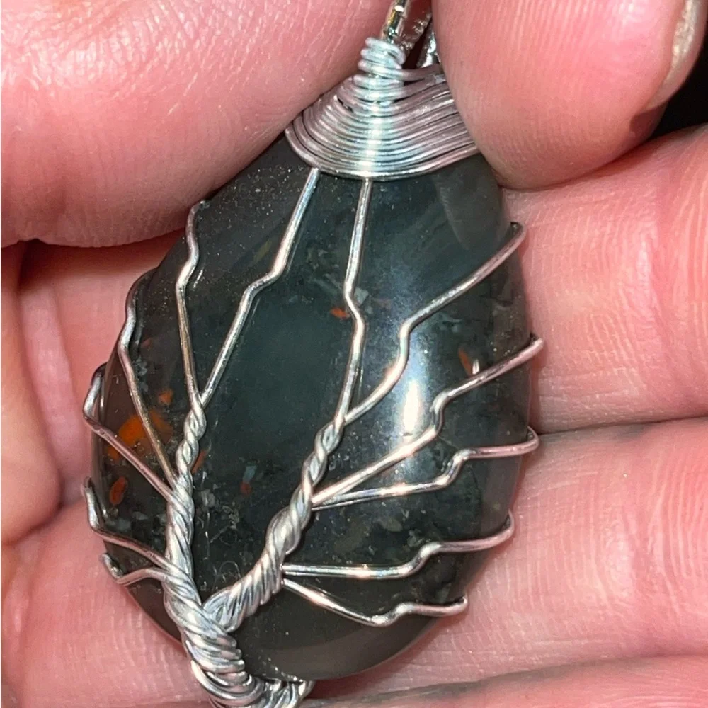 Sterling Wrapped Black Agate Pendant